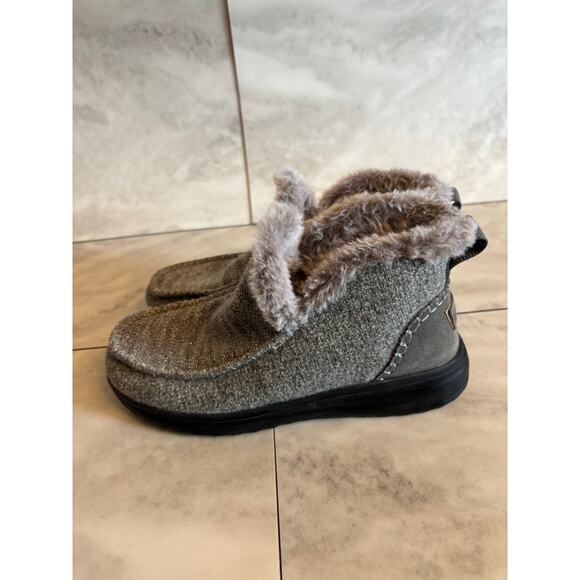 Hey Dude Denny Sleet Gray Faux Fur Comfort Woven Ankle Booties Womens 7 - Picture 3 of 7